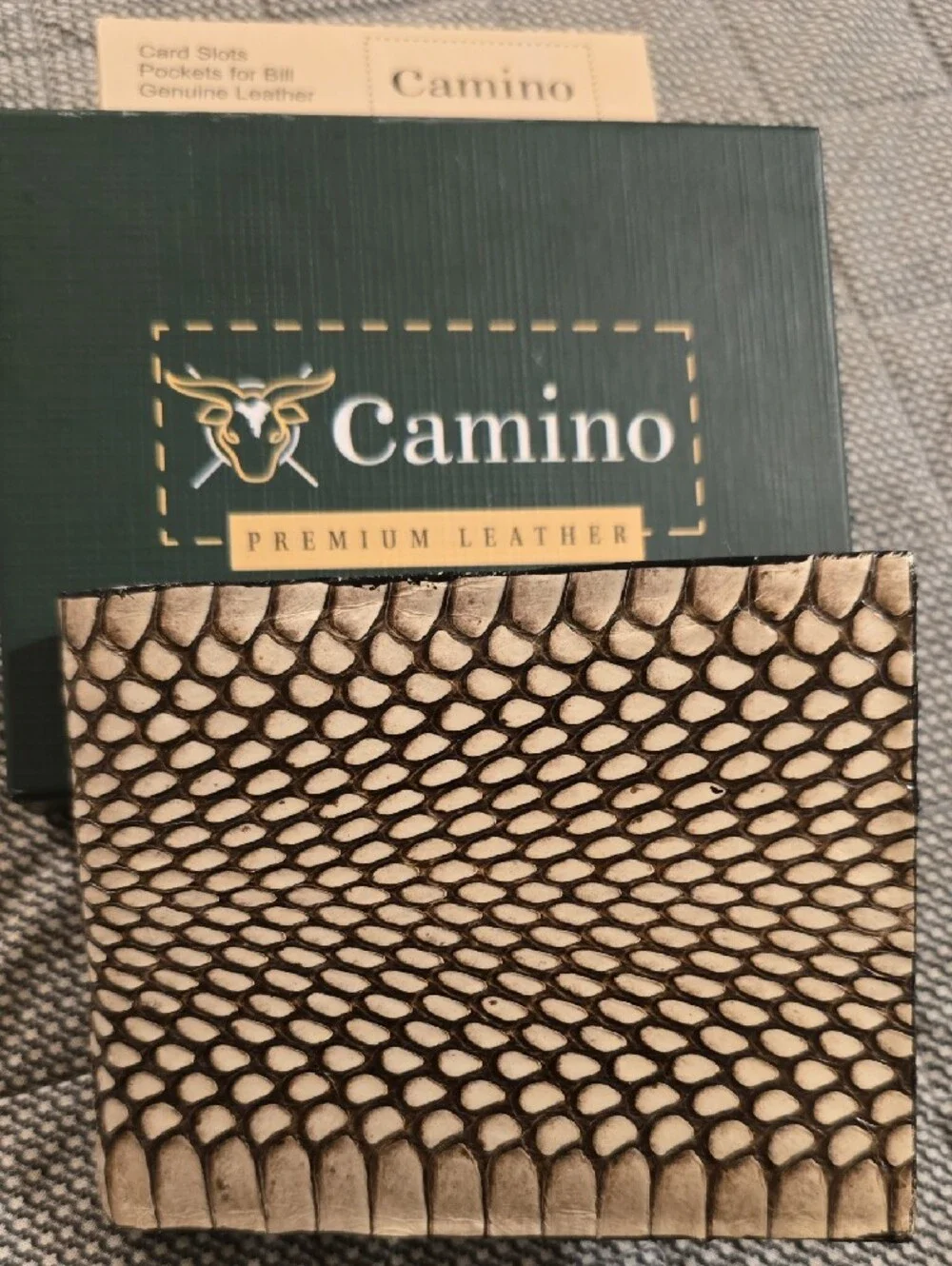 Camino Premium Leather Bifold Wallet - Beige Snake Leather